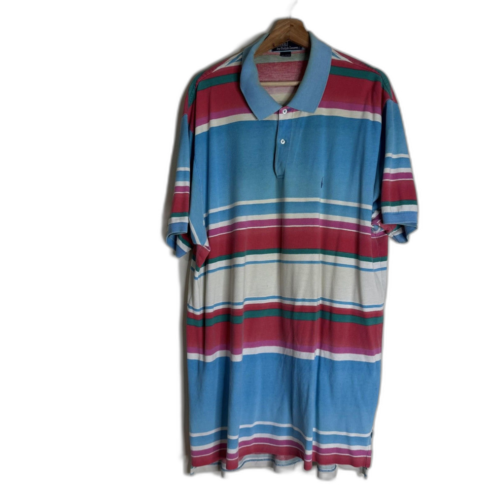 Vintage Polo Ralph Lauren Polo Shirt Mens 2XL Striped‎ Short Sleeve 90s